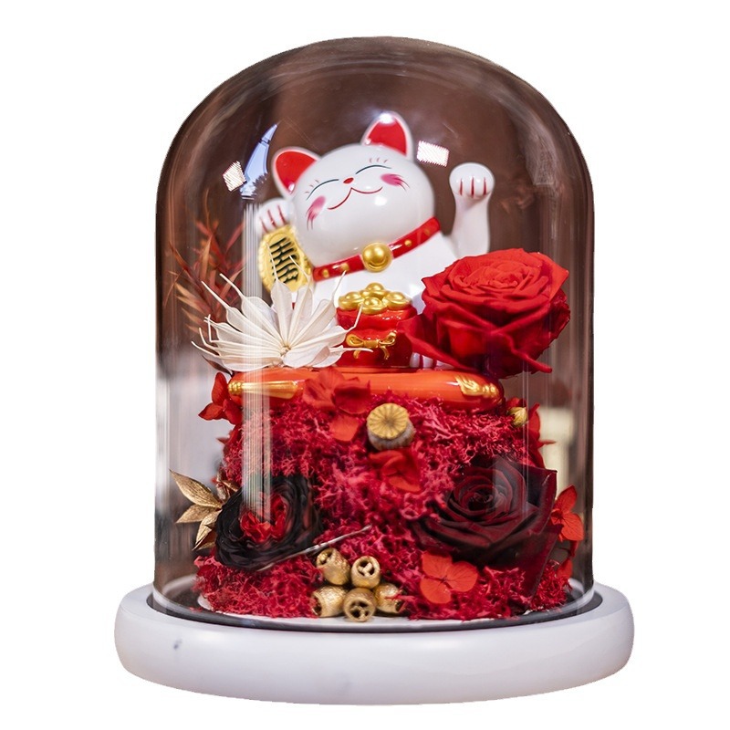 Yunnan Yongsheng flor fortuna gato cubierta de vidrio regalo creativo decoración cumpleaños regalo de boda Yongsheng flor producto terminado