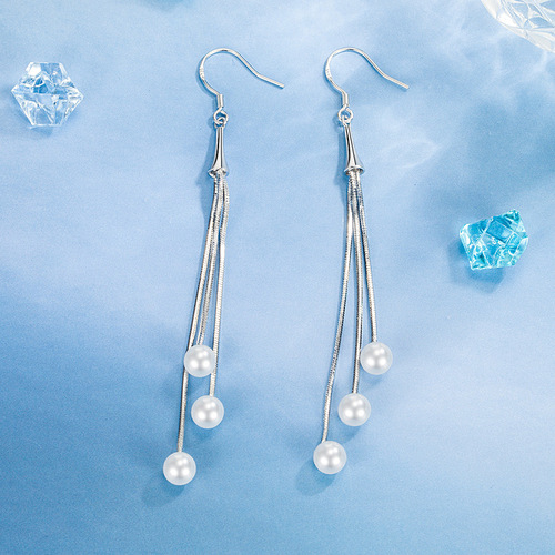 Fashionable national trend round ABS pearl earrings, women's long style, Korean version, simple imitation shell beads ear hooks, cute earrings