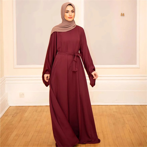 Loriya Basic Model Middle Eastern Turkish Solid Color Plus-Size Long Robe Dress