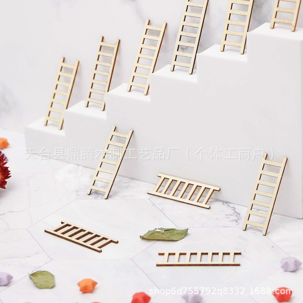 厂家批发娃娃迷你木质小梯子 园艺盆栽造景 DIY 拍摄道具装饰
