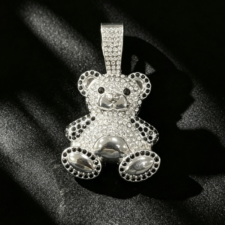 Ventas transfronterizas calientes de aleación cubana collar de colgante de oso animal estilo hip-hop personalidad de diamante completo accesorios para hombres