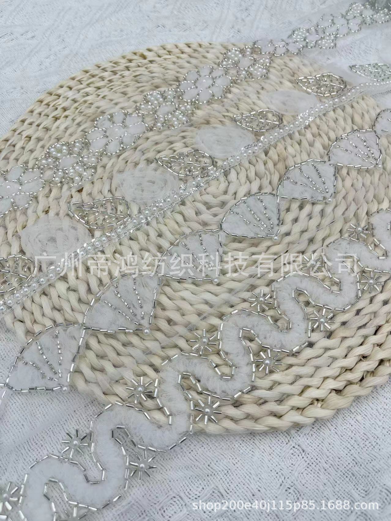 网纱底钉珠管花边蕾丝雪纺 服装婚纱礼服装饰手工diy发饰材料辅料
