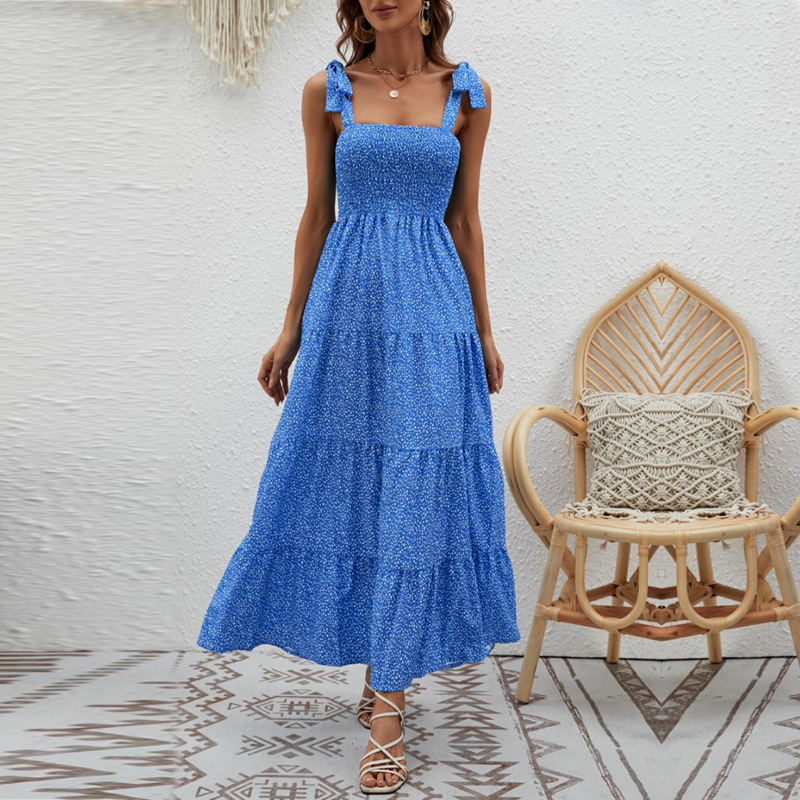 245g Weight Maxi Long Dress Dress Length Type Wholesale Women's Sexy Printing Polka Dots Solid Color Flower Street Sleeveless Swing Dress