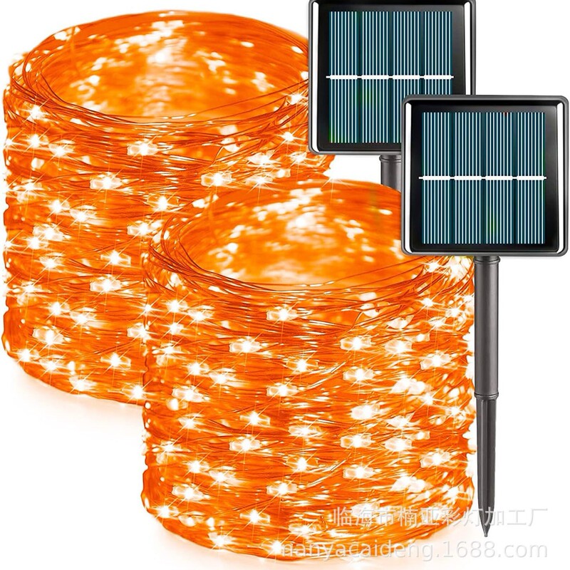 Cross-Border Halloween Solar Fairy Lights Outdoor Waterproof Courtyard Garden Led Copper Wire Lights Orange Purple String Lights