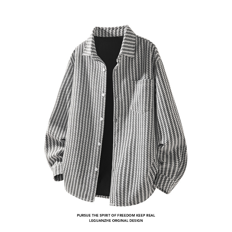 American Retro Herringbone Shirt Jacket For Men Lapel Style_voghion.com