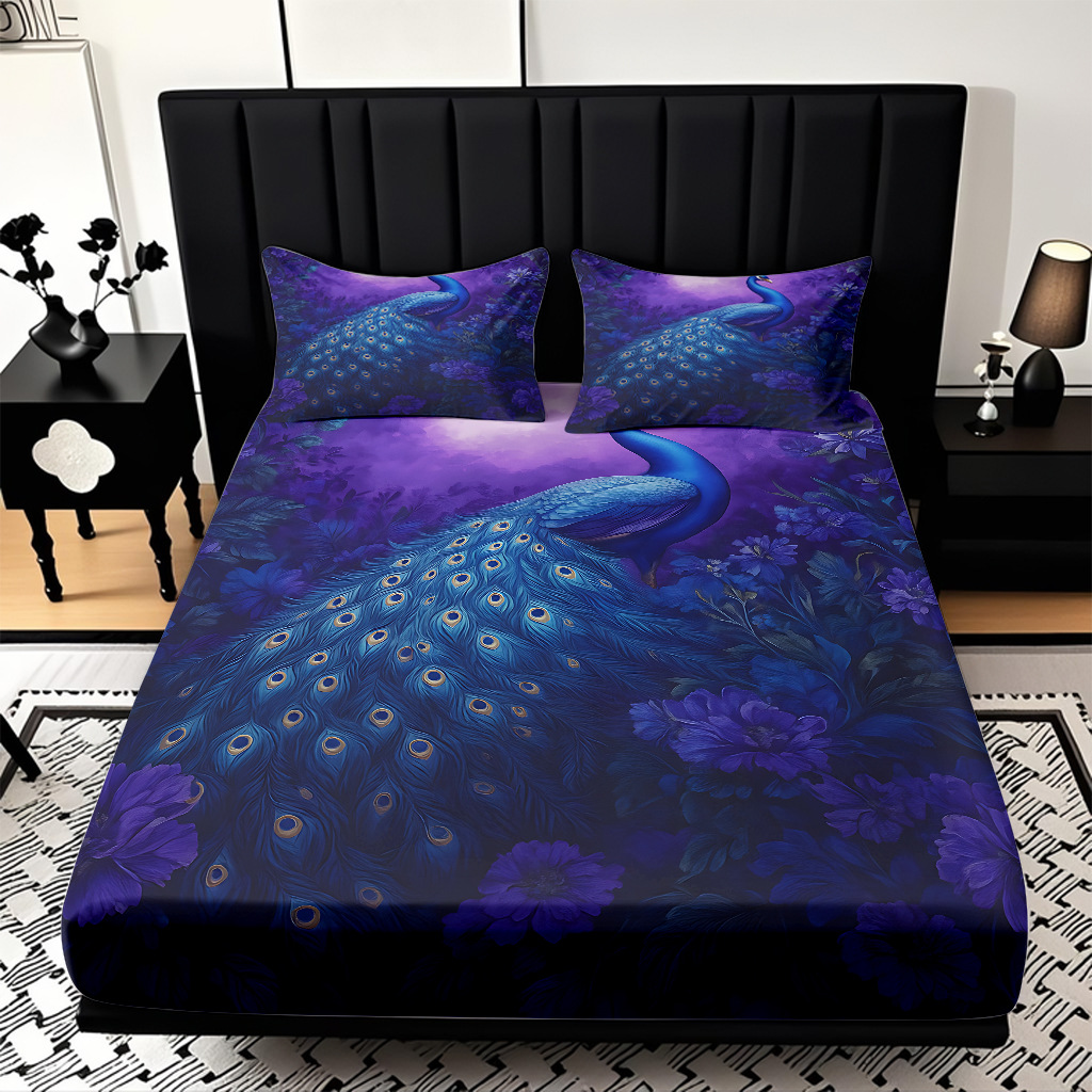 TEMU / JIT transfronterizo pro-skin Peacock serie de patrón de impresión digital de alta definición cama gazonas ropa de cama kit