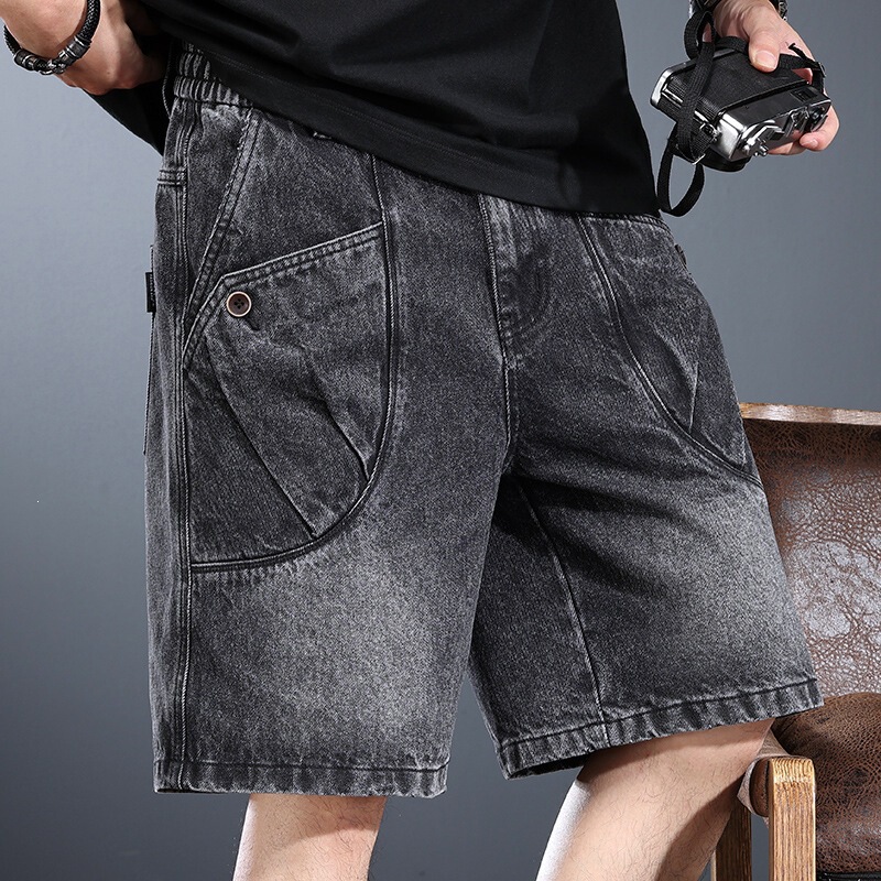 Heavyweight Washed Workwear Denim Shorts for Men, Summer Loose American High Street Style, Trendy Brand, Cool Retro Five-Point Shorts