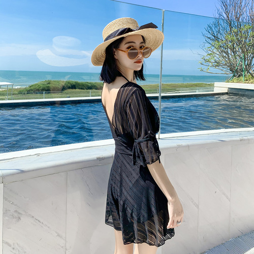  new style swimsuit for women, Korean version, one-piece steel support, push-up skirt, belly-covering, slimming, beautiful back, conservative hot spring swimwear