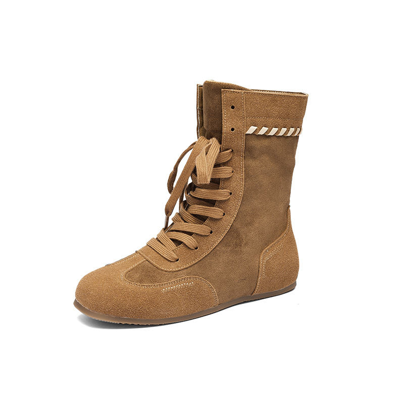 Augu Shi Deng Boxeo Martin botas mujeres 2026 nuevo otoño plano Meirard marrón medio botas cortas de entrenamiento alemán
