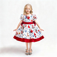 工厂批发女童礼服圣诞老人小鹿蓬蓬裙卡通印花公主裙节日演出服