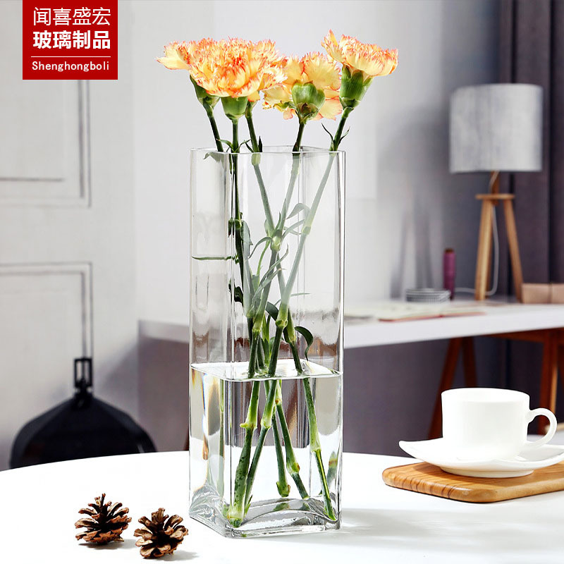 Square floor glass vase Large transparent