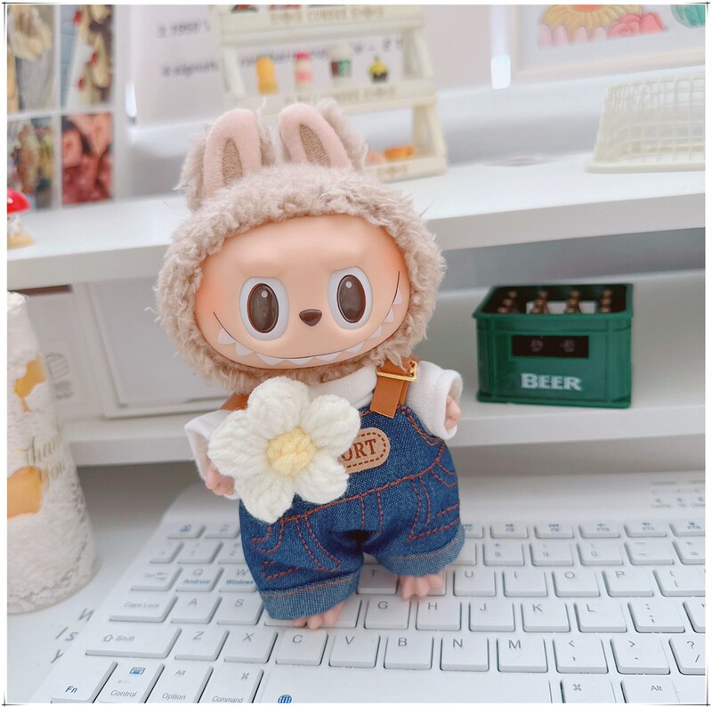 17cmラブブ ラブブビニールベビー服 10cmコットンドール 3歳 Tシャツ 花サスペンダーパンツ オープンキャップ|undefined