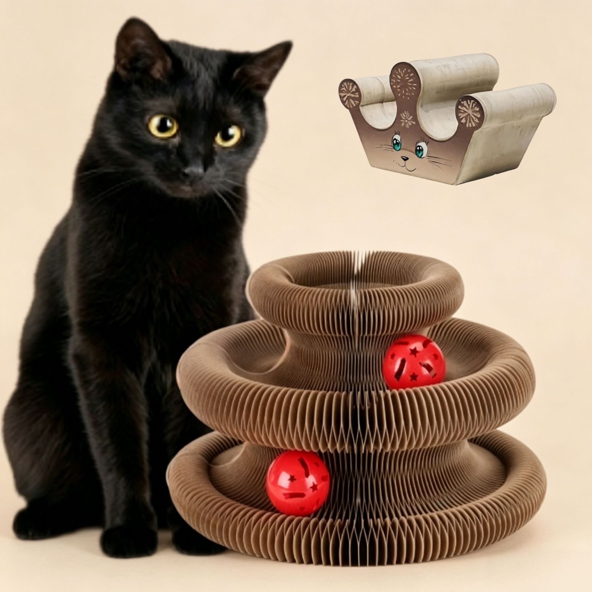 Órgano mágico para gatos agarrar tablero juguete para gatos auto-hi alivio de aburrimiento con campana papel corrugado resistente al agarramiento plegable juguete para gatos
