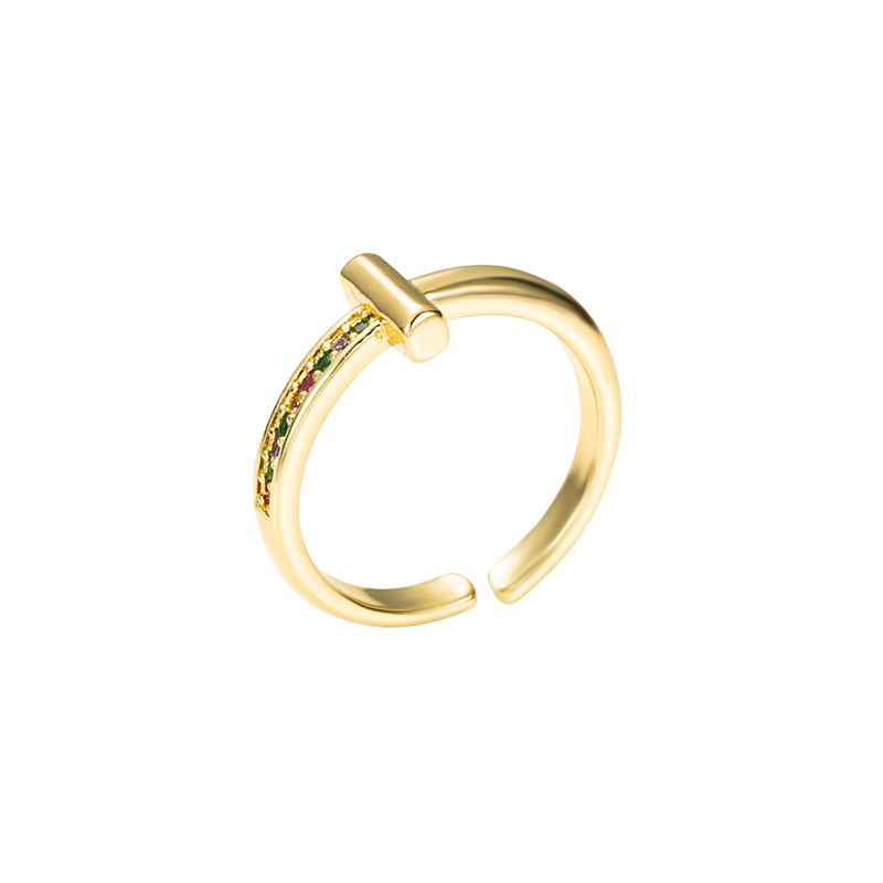 Fashion Geometric Copper Plated Gold Micro-inlaid Zircon Ring display picture 8