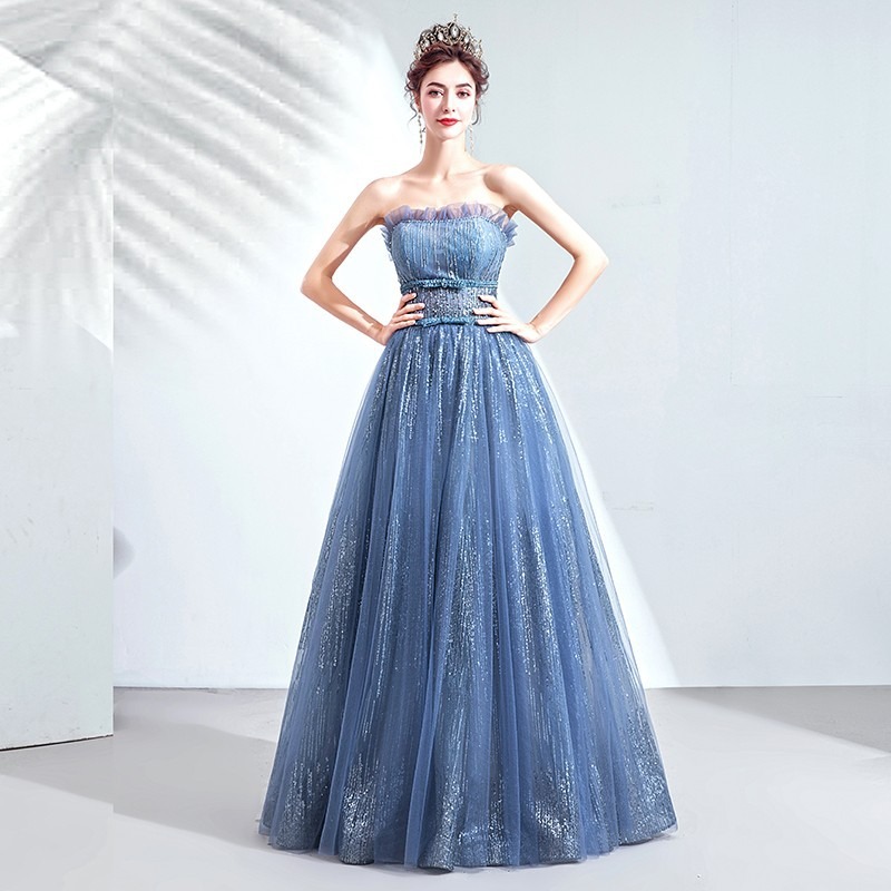 Vestido de noche azul para banquetes y actuaciones escénicas, nuevo modelo 2026, actuación individual, fiesta de mondanzas, examen artístico, elegante vestido de princesa.