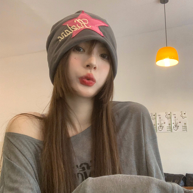 Retro americano pentágono pegado sombrero montado de tela mujer callejera casual cara pequeña gorra gorra fría gorra de luna