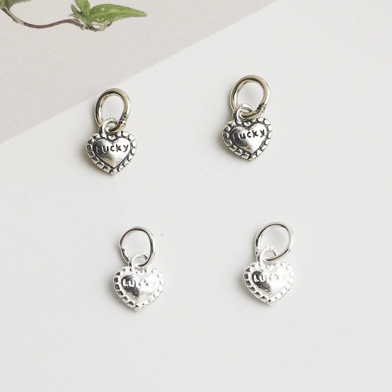 S925 Sterling Silver Retro Mini Lucky Heart Pendant DIY Beaded Crystal Bracelet Necklace Peach Heart Pendant Accessories S925 Sterling Silver Retro Mini Lucky Heart Pendant DIY Beaded Crystal Bracelet Necklace Peach Heart Pendant Accessories