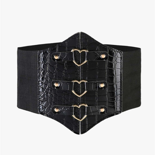 European and American ladies body decoration restraint girdle crocodile pattern PU leather heart buckle head body chain decoration belt