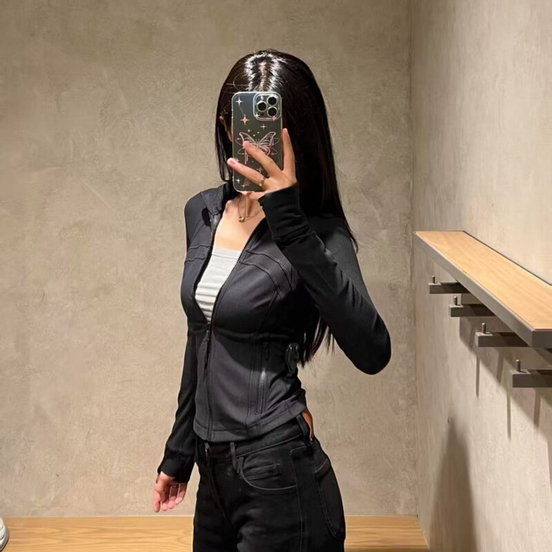 Lulu-style stand-up collar jacket, short yoga wear for women, slim-fit quick-dry short coat, solid color women's clothing