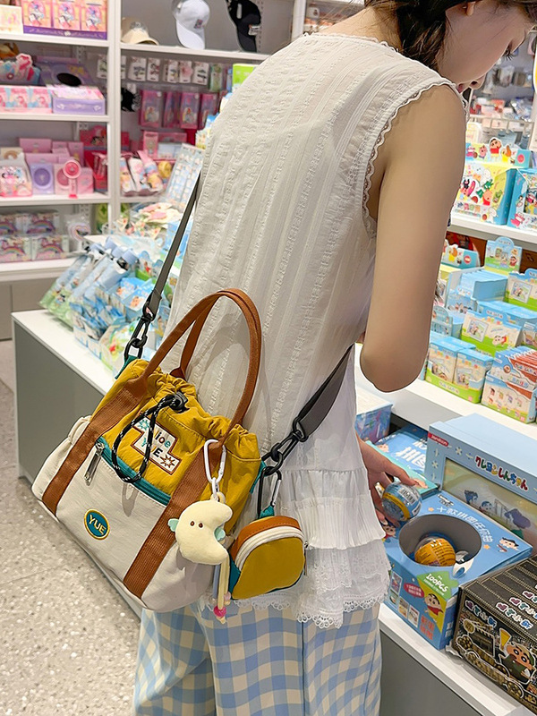 かわいいクロスボディバッグ女性のための 2025 新韓国スタイルカラーブロックバケットバッグ女の子のための大容量学生ポータブルショルダーバッグトレンディ|undefined