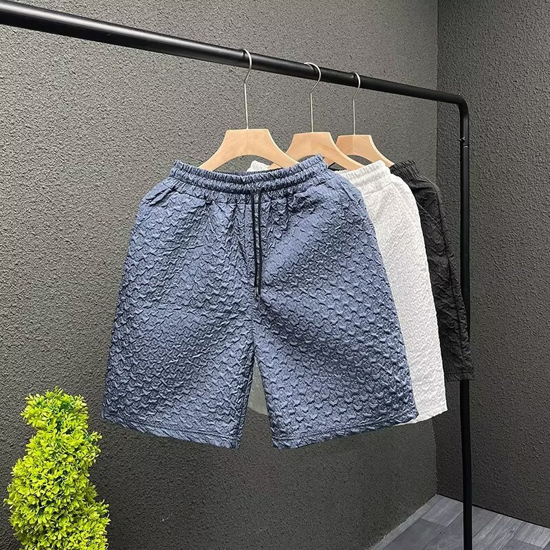 Men's Casual Jacquard Shorts Summer Loose Fit Straight Leg Beach Shorts With Pockets Lightweight & Breathable_viptrois.com