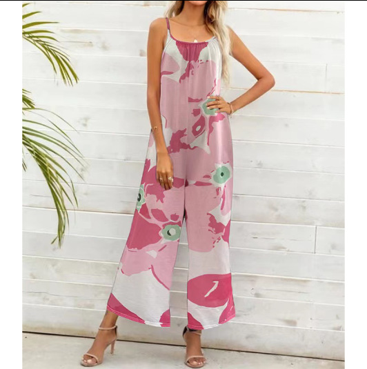 La estación independiente de Amazon transfronteriza europea y estadounidense desea ropa de mujer de comercio exterior nueva impresa pantalones sueltos de pierna ancha mono
