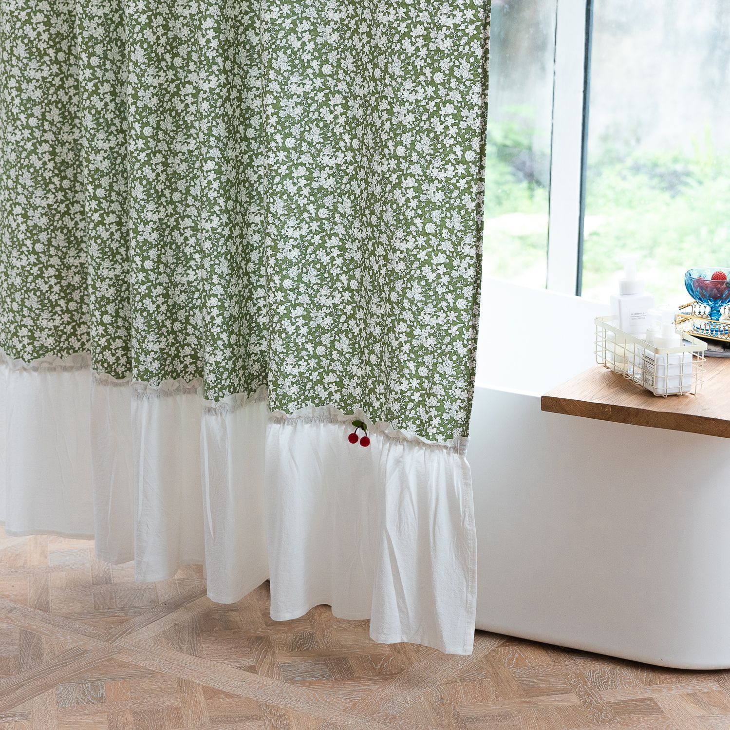 Cross-border INS Shower Curtain Skirt Floral Bathroom Curtain Shower Account Japanese Style Fresh Bathroom Shower Partition Door Curtain Hanging Curtain