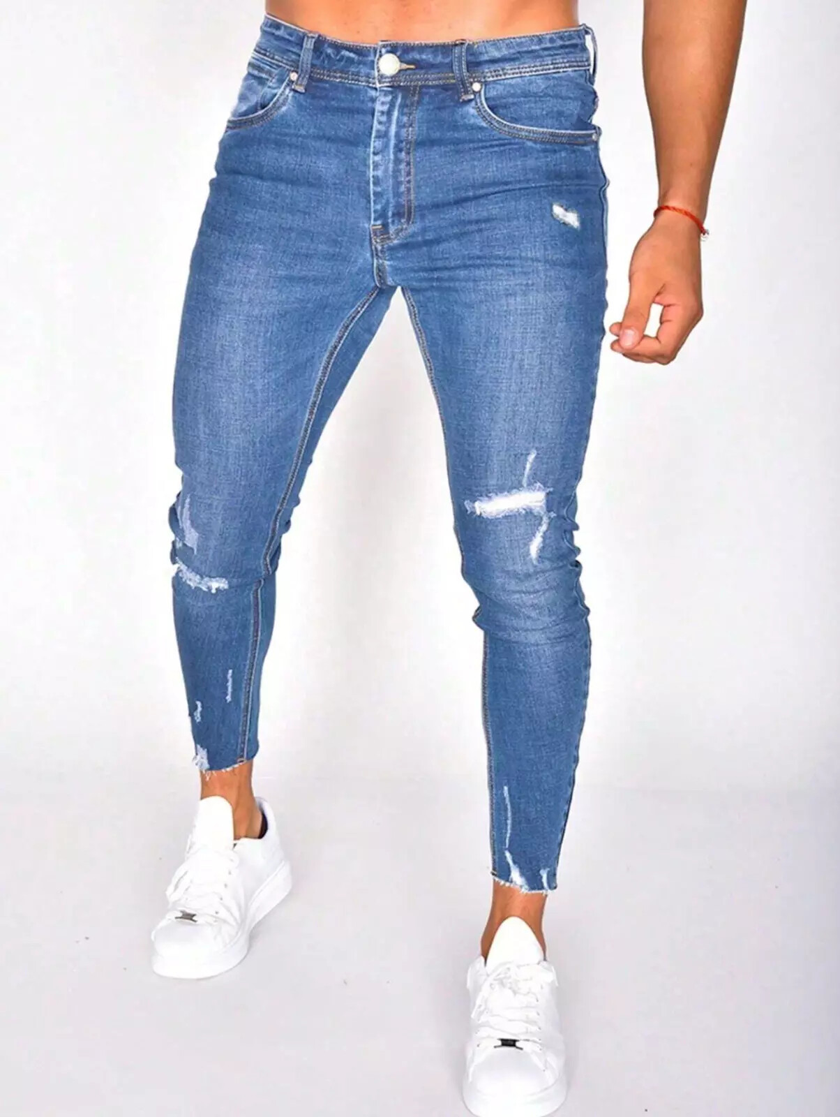 Jeans slim fit uomo strappati elastici pantaloni in denim_voghion.com