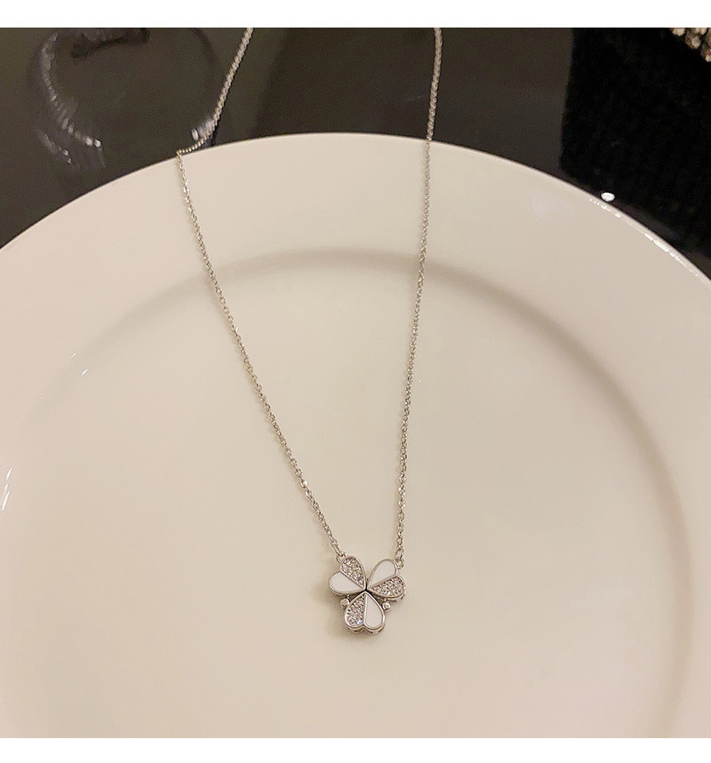 Fashion Heart Shape Flower Titanium Steel Enamel Plating Inlay Zircon Necklace 1 Piece