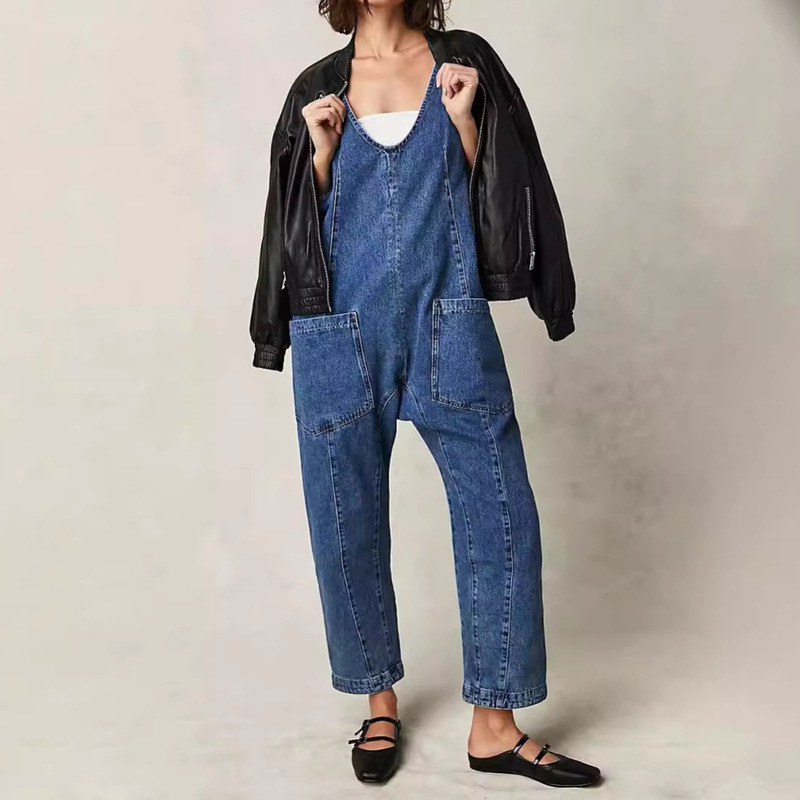 Cross-border Autumn and Winter New European and American Loose Suspender Jeans Casual Jumpsuit Overalls Denim Overalls Women's Pants Cross-border Autumn and Winter New European and American Loose Suspender Jeans Casual Jumpsuit Overalls Denim Overalls Women's Pants