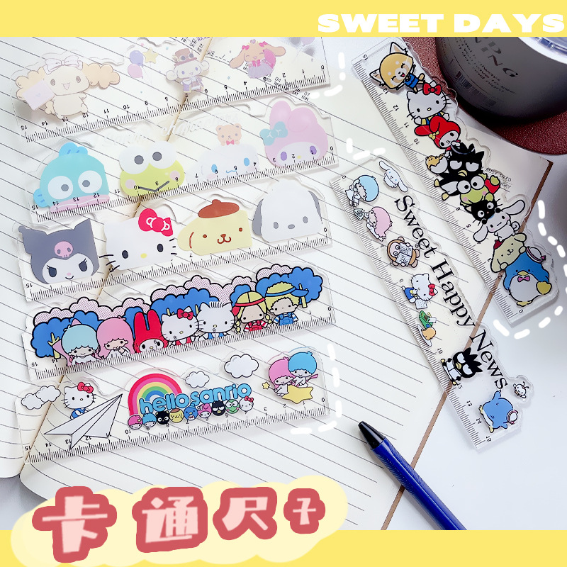 New Transparent Cute Acrylic Ruler Student Office Drawing Measuring Straight Ruler Cartoon Stationery Manufacturer Stationery Wholesale