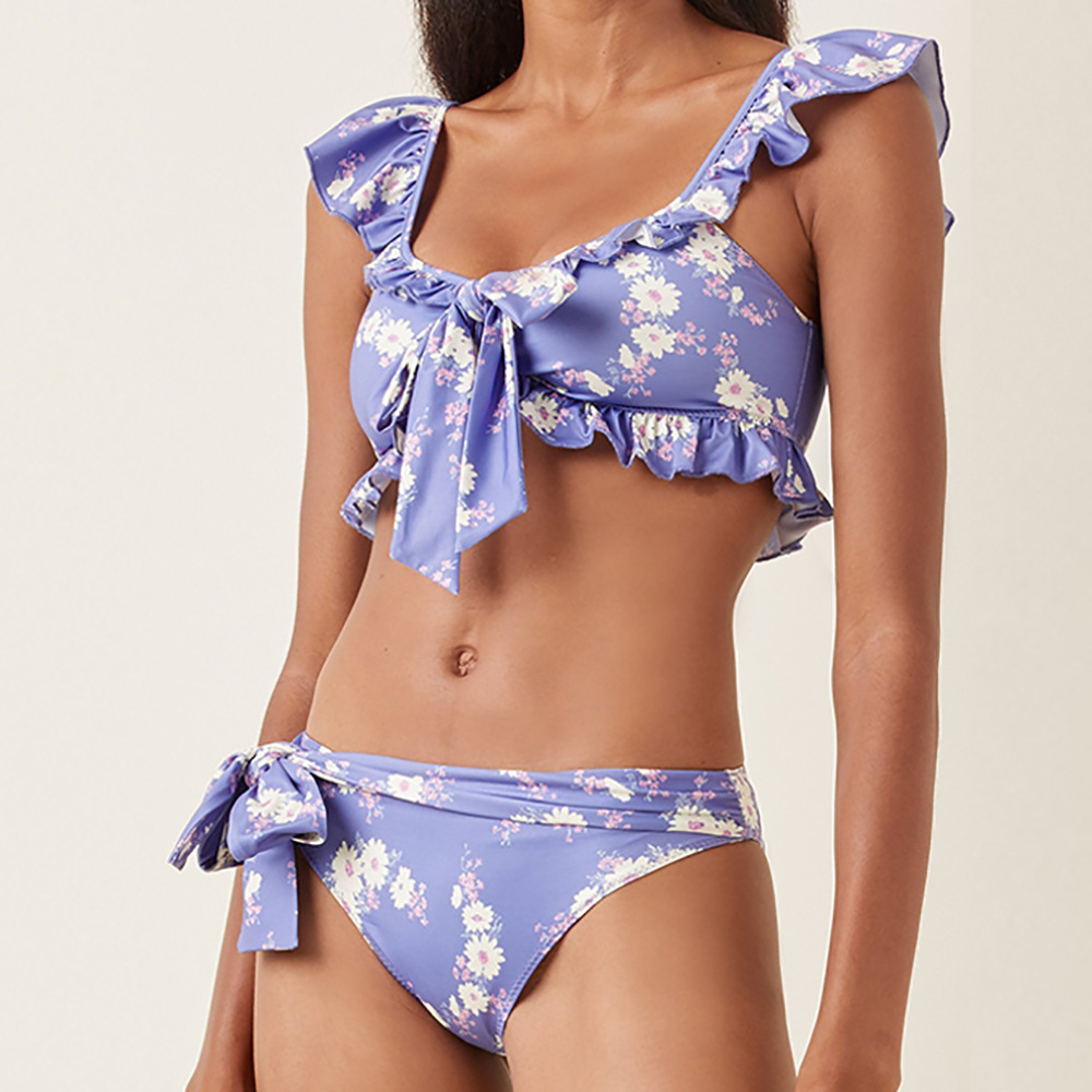 Europa y los Estados Unidos comercio exterior sueños púrpura flor de loto borde traje de baño set de arco juguetón bikini set de dos piezas transfronterizo