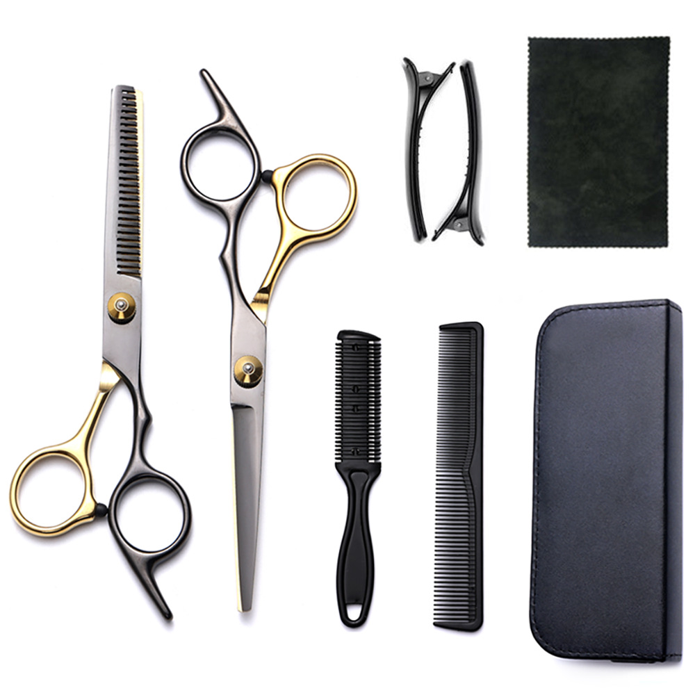 Corte de pelo tijeras transfronterizas amazonas color tijeras de dientes planas cortadas delgadas frange tijeras divisorias fábrica de tijeras al por mayor set de tijeras de peluquería