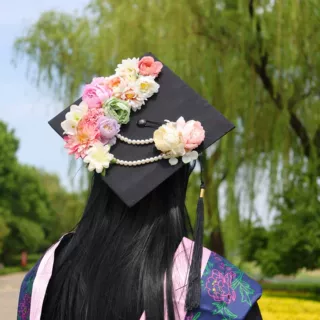 簪花学士帽毕业季国风新中式头饰仿真花硕士博士毕业拍照发饰品