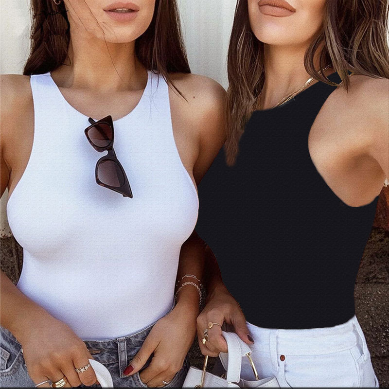 solid color sleeveless round neck top NSYKD50641
