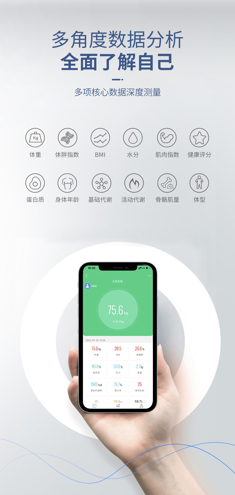 Personenwaage Haushaltswaage digitale Waage USB-Aufladung intelligente Körperfettwaage Gewichtsverlust Körpergewicht Waage dünne Ausführung Mint Health App-verbunden