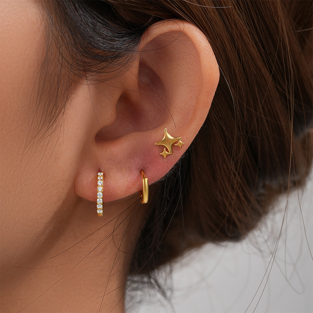 3g Weight Hoop Earrings, Ear Studs Classification 1 Set Quantity Daily Occasion 925 Sterling Silver Material Star, Butterfly Pattern Women's Gender Plating Design Simple Style Style 1 Set 925 Sterling Silver Star Butterfly Hoop Earrings Ear Studs 42