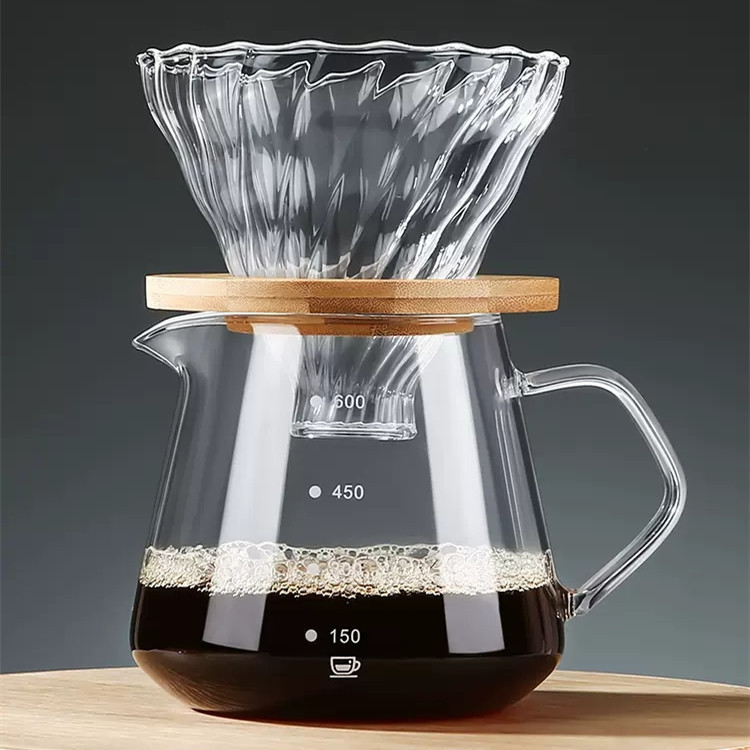 Coffee Pot Hand-Brewed Coffee Filter Cup Drip Pot Glass Sharing Pot Set Filter with Scale Cold Brew Cup American Style