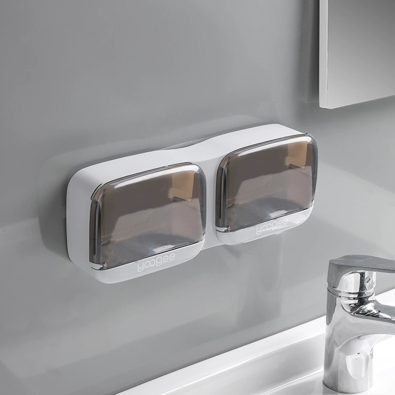 Wall-Mounted Soap Box (yoogee YC378) — Dustproof suction-cup soap rack, single or double grid