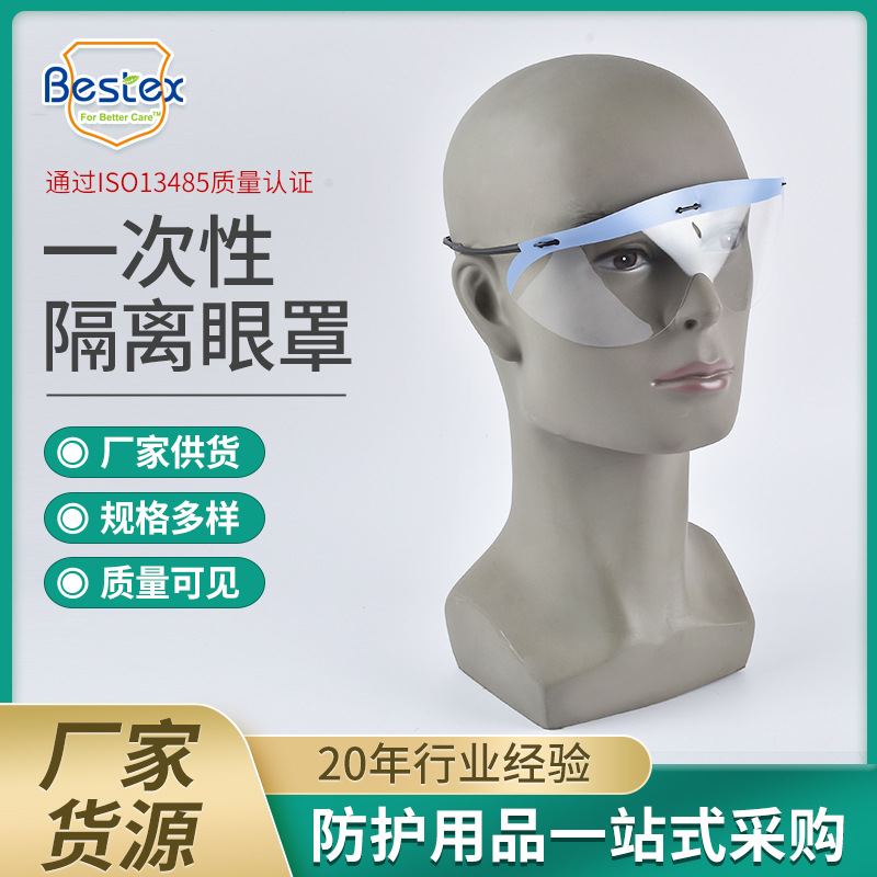 厂家批发一次性隔离眼罩牙科防护面罩 防飞溅pet透明头戴式眼罩