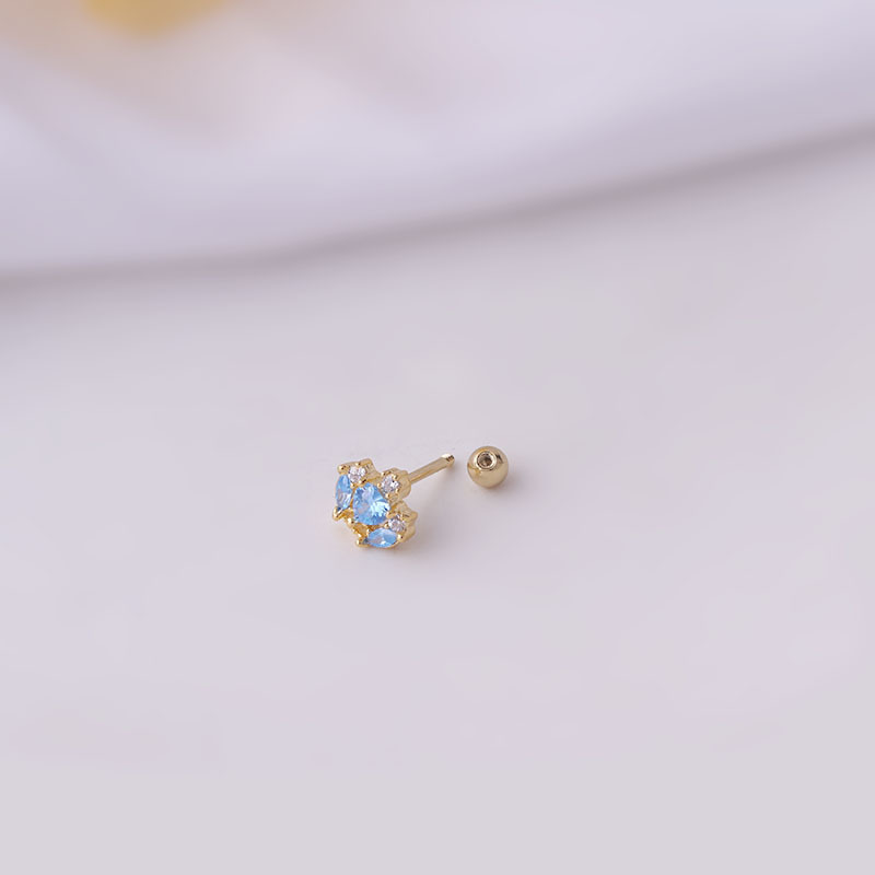 fashion 0.8MM titanium steel multi-color heart crown zircon single ear studs