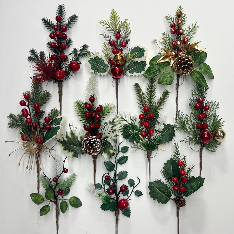 Rama Artificial de Agujas de Pino y Bayas de Navidad de Plástico para Navidad