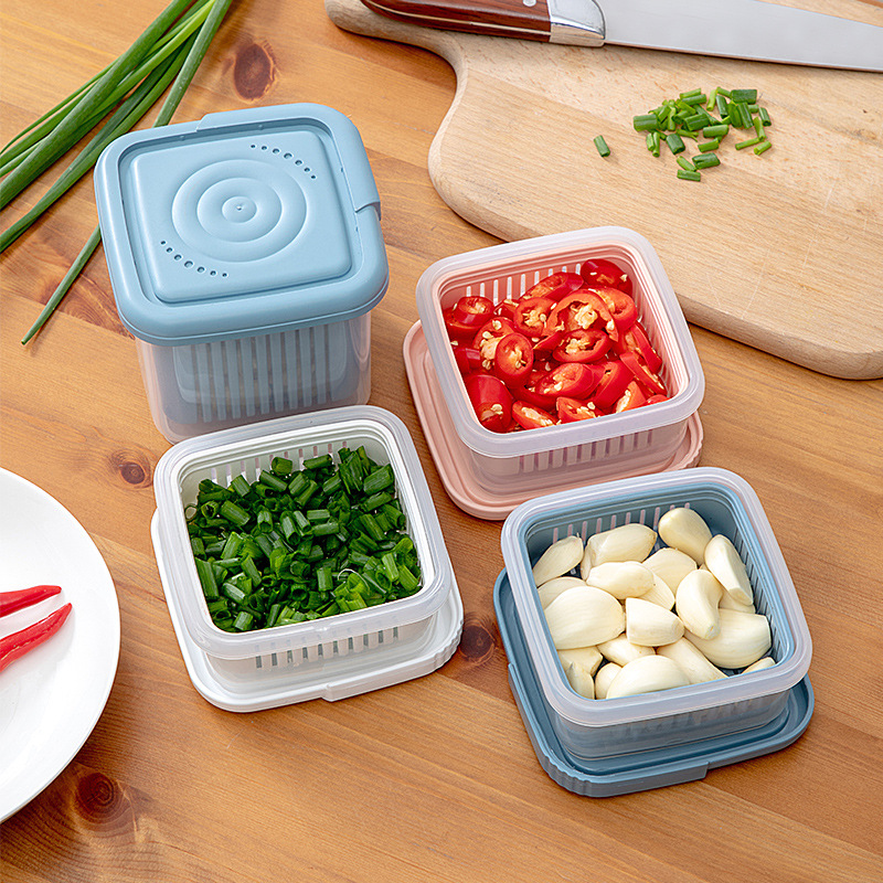 Manufacturer kitchen refrigerator ginger garlic egg food storage box double-layer compartment plastic onion ginger garlic crisper box