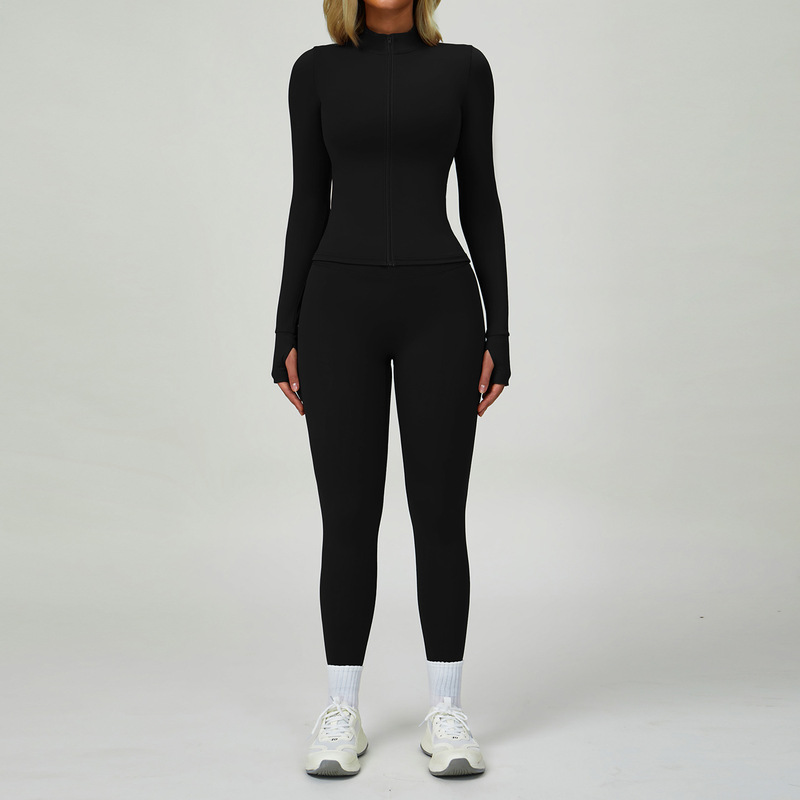 沢創裸感ヨガ服女性秋冬ファスナー長袖フィットネス服セット修身ランニングフィットネスウェア6116|undefined