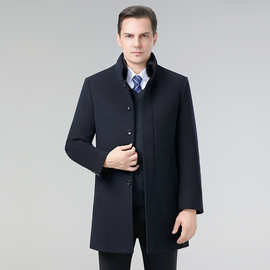 轻奢男士水貂毛领双面羊毛大衣休闲免烫中年爸爸高档兔毛内胆外套