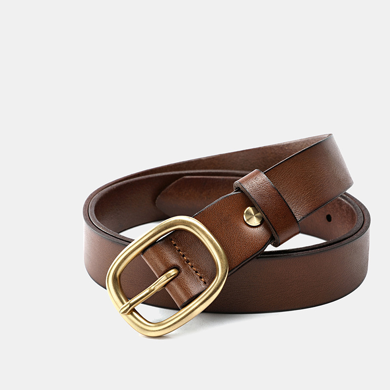 Zhuanshan Women's Leather Belt 3.0cm Width Rectangular Copper Buckle Casual Pure Cowhide Handmade Vintage Waist Belt 61005 - Thumbnail 6