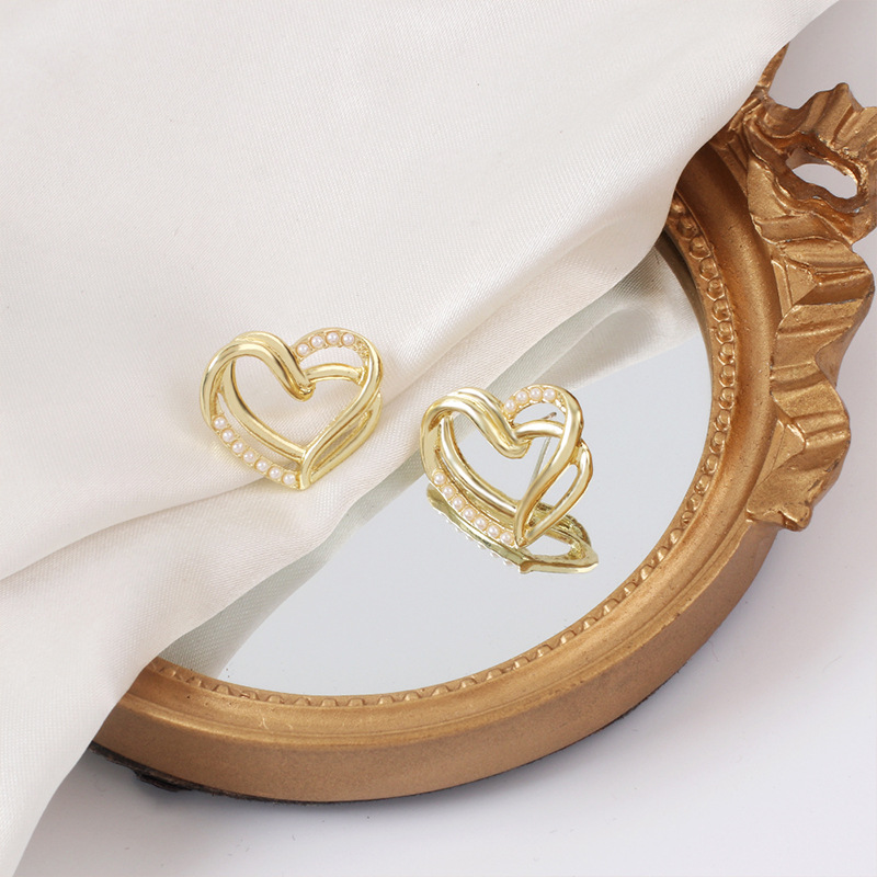 3g Weight Earrings Classification Wedding, Travel Occasion Women'S Gender Gold Color Fashion Geometric Heart Pearl Multi-layer Earrings 3