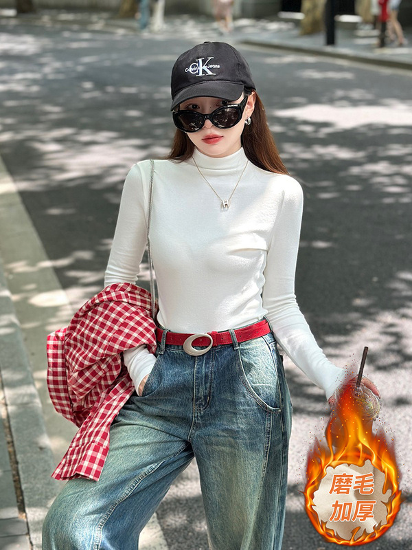 苏三三蓝色半高领打底衫女内搭春秋冬2025新款中领莫代尔长袖上衣|undefined