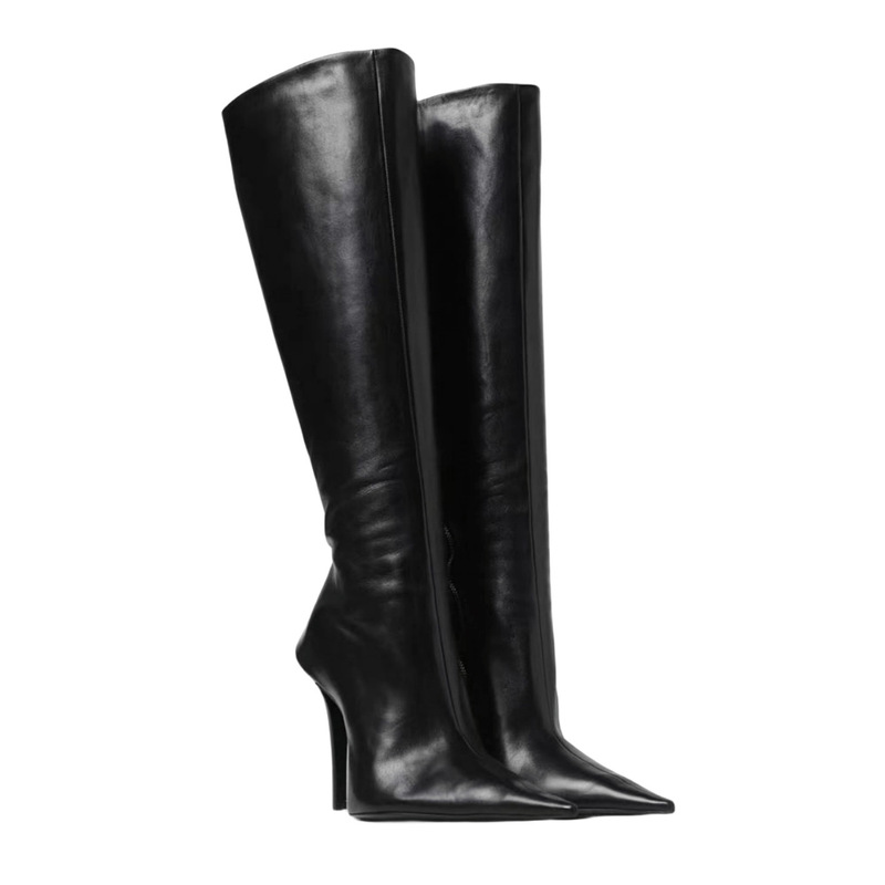 Foreign Trade Cross-Border Women's Boots 2025 New European and American Pointed Toe High Heels No More Than Knee Side Zipper Sexy Stiletto Boots