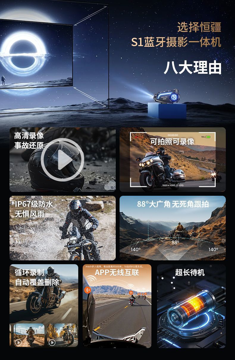 Hengjiang S1 Bluetooth Camera Integrated Motorcycle Helmet Bluetooth Headset Hd Driving Recorder Noise Reduction Long Battery Life